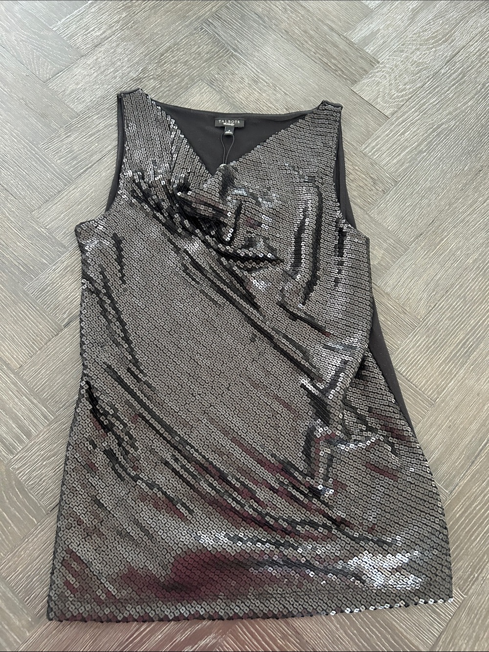 Talbots NWT Black Sequin Draped V-Neck Blouse Tank Top